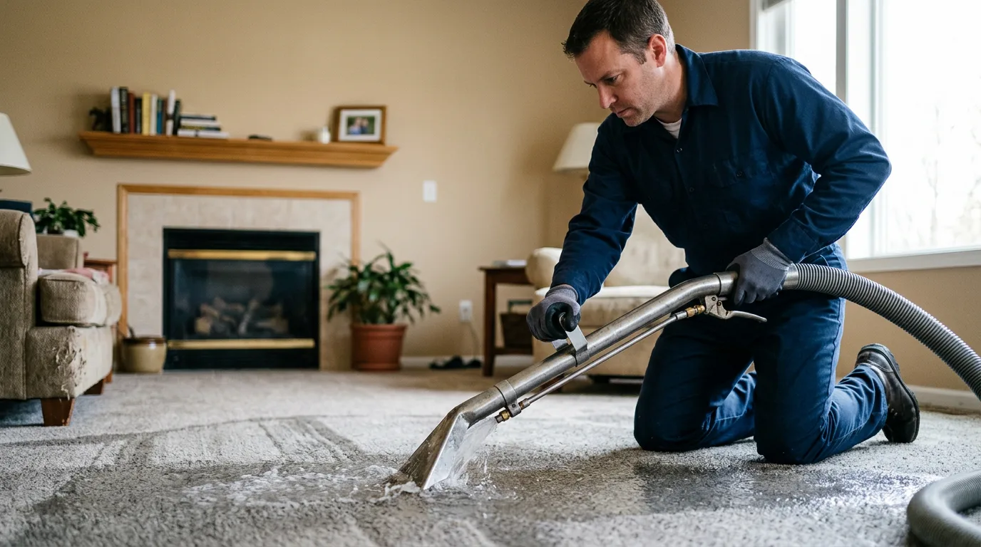 Water damage restoration technician working near Island Lake, IL